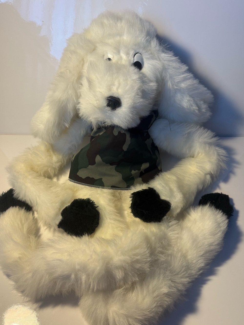 Very Large Plush White Poppy Dog Puppet Extremely Cool! Well Made 4 Feet!